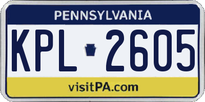 PA license plate KPL2605
