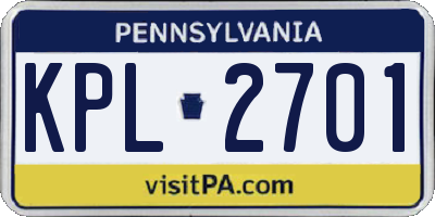 PA license plate KPL2701