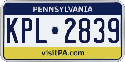 PA license plate KPL2839