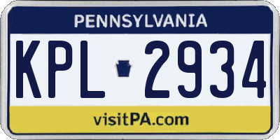 PA license plate KPL2934