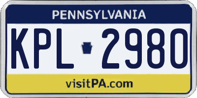 PA license plate KPL2980