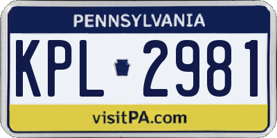 PA license plate KPL2981