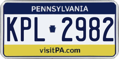 PA license plate KPL2982