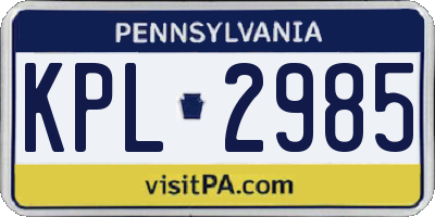 PA license plate KPL2985