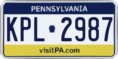 PA license plate KPL2987