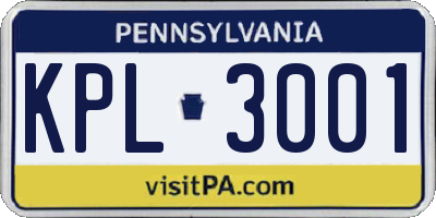 PA license plate KPL3001