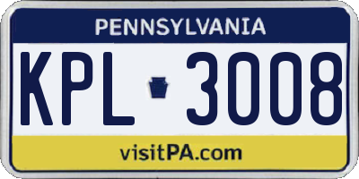 PA license plate KPL3008