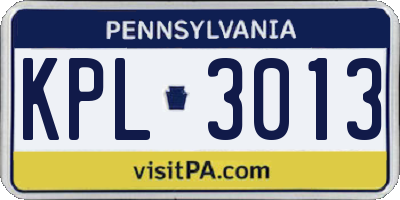 PA license plate KPL3013
