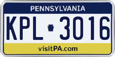 PA license plate KPL3016