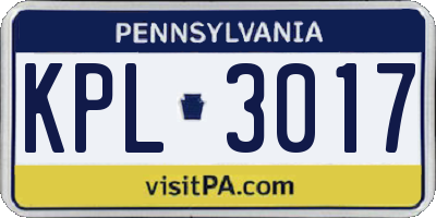 PA license plate KPL3017