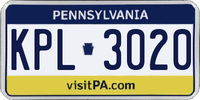 PA license plate KPL3020