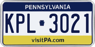 PA license plate KPL3021