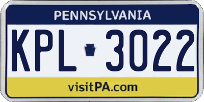 PA license plate KPL3022