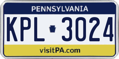 PA license plate KPL3024
