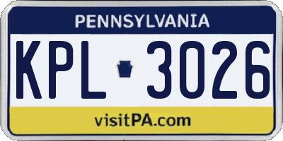 PA license plate KPL3026