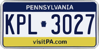 PA license plate KPL3027