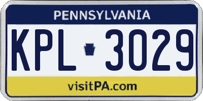 PA license plate KPL3029