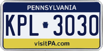 PA license plate KPL3030