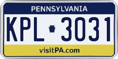 PA license plate KPL3031