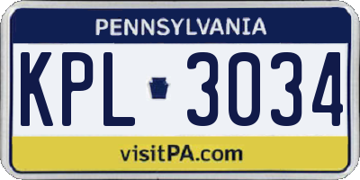 PA license plate KPL3034