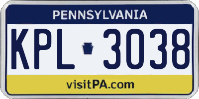 PA license plate KPL3038