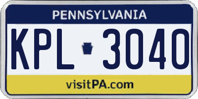 PA license plate KPL3040