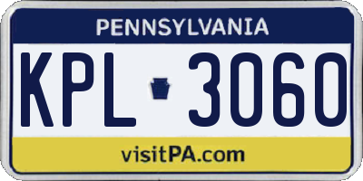 PA license plate KPL3060