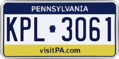 PA license plate KPL3061