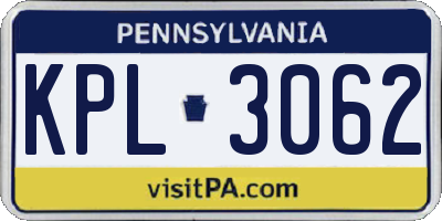 PA license plate KPL3062