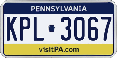 PA license plate KPL3067