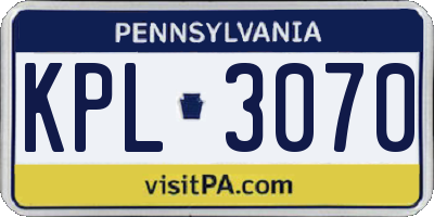 PA license plate KPL3070