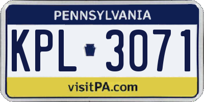 PA license plate KPL3071
