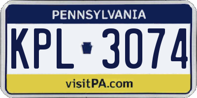 PA license plate KPL3074