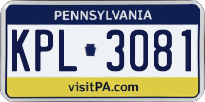 PA license plate KPL3081