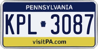PA license plate KPL3087