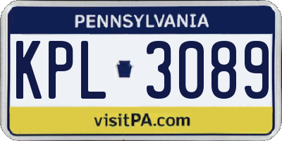 PA license plate KPL3089