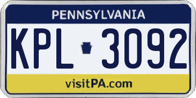 PA license plate KPL3092