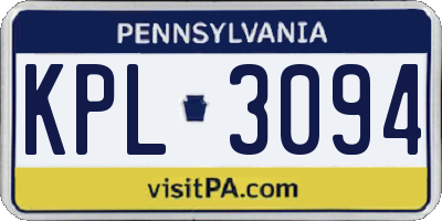 PA license plate KPL3094