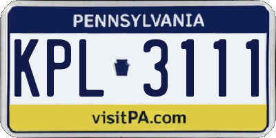 PA license plate KPL3111