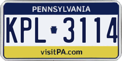 PA license plate KPL3114