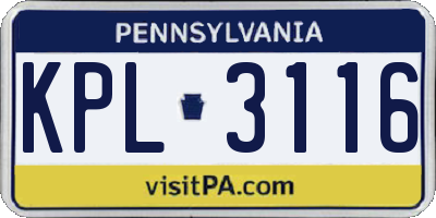 PA license plate KPL3116