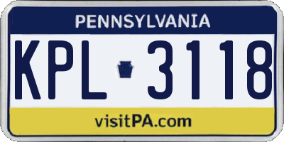 PA license plate KPL3118