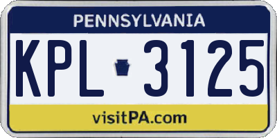 PA license plate KPL3125