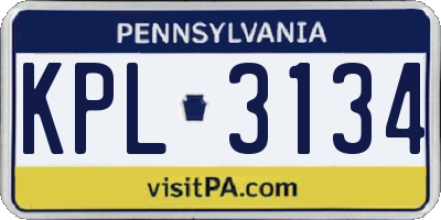 PA license plate KPL3134