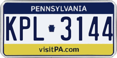 PA license plate KPL3144