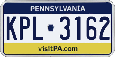 PA license plate KPL3162