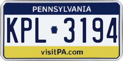 PA license plate KPL3194