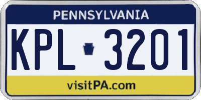 PA license plate KPL3201