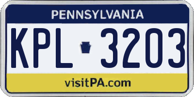 PA license plate KPL3203