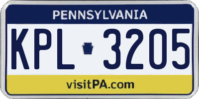PA license plate KPL3205